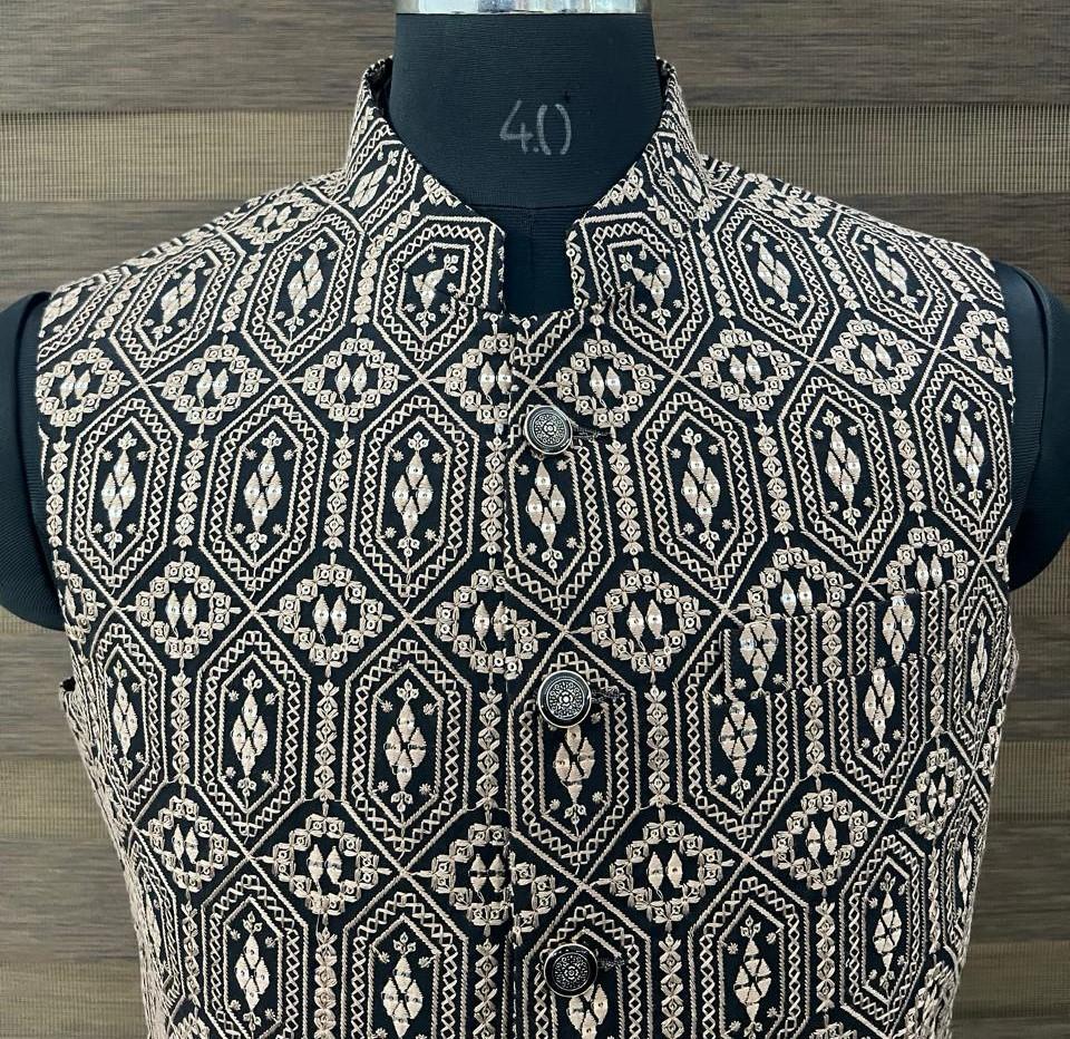 Black Hexagon Design Nehru Jacket
