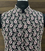 Black Floral Design Embroidered Nehru Jacket