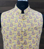 Yellow Colour Embroidered Nehru Jacket
