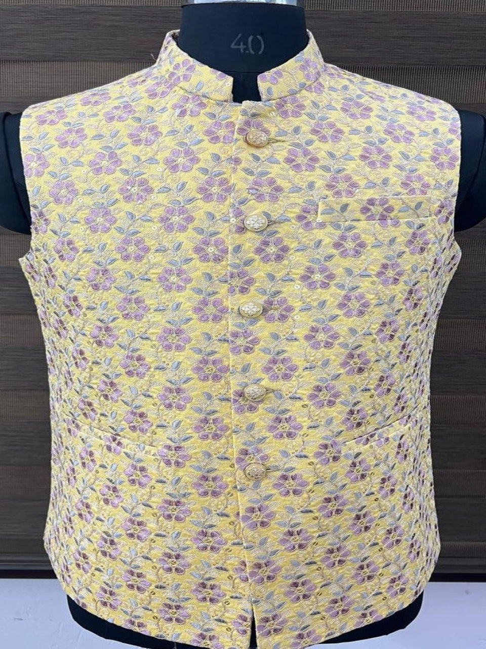 Yellow Colour Embroidered Nehru Jacket