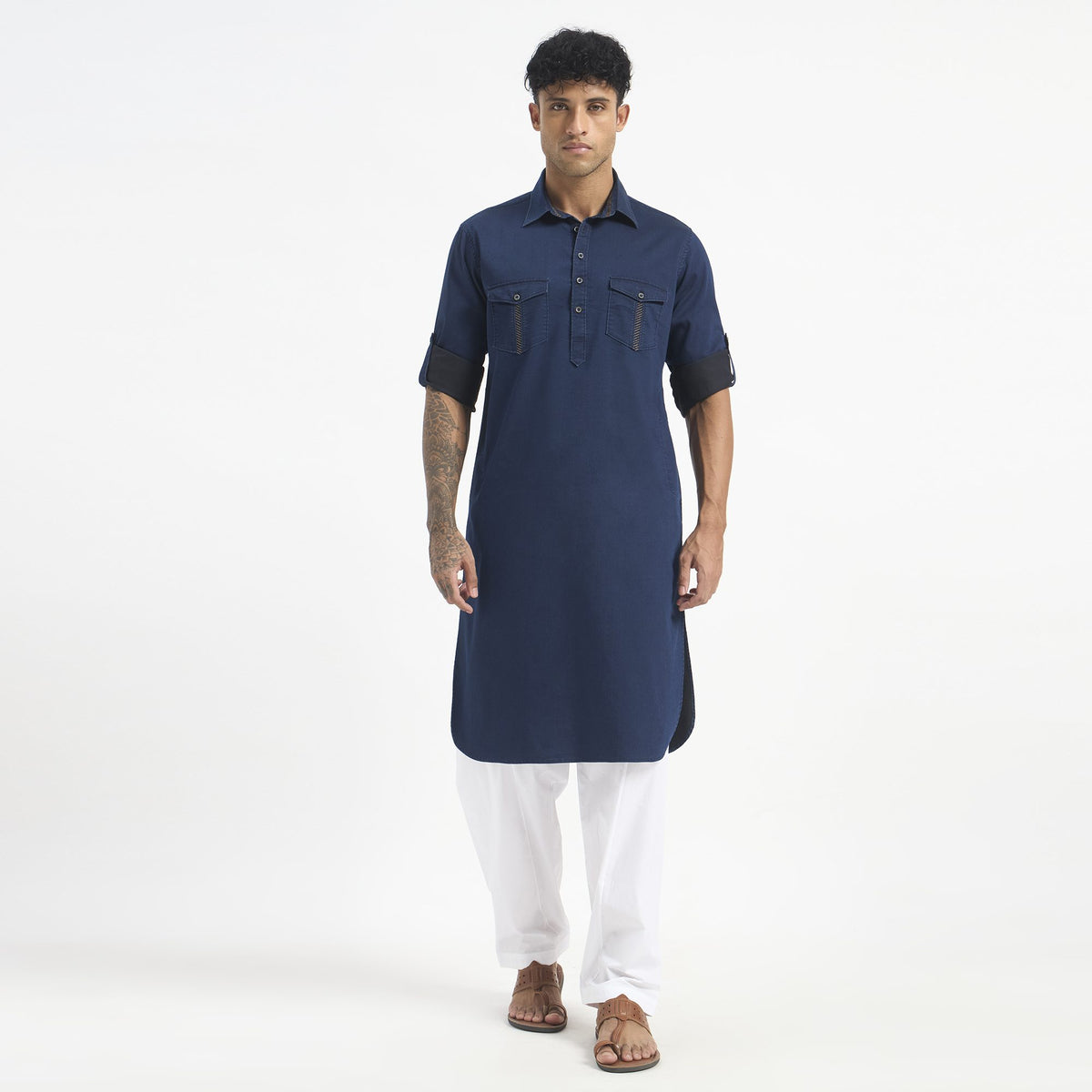 Classic Pathani Suit - Indigo Denim