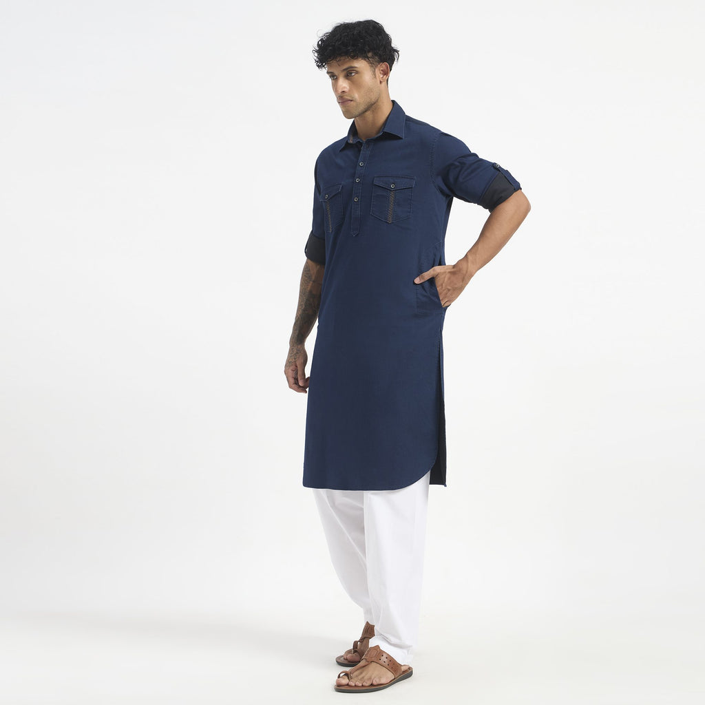 Classic Pathani Suit - Indigo Denim