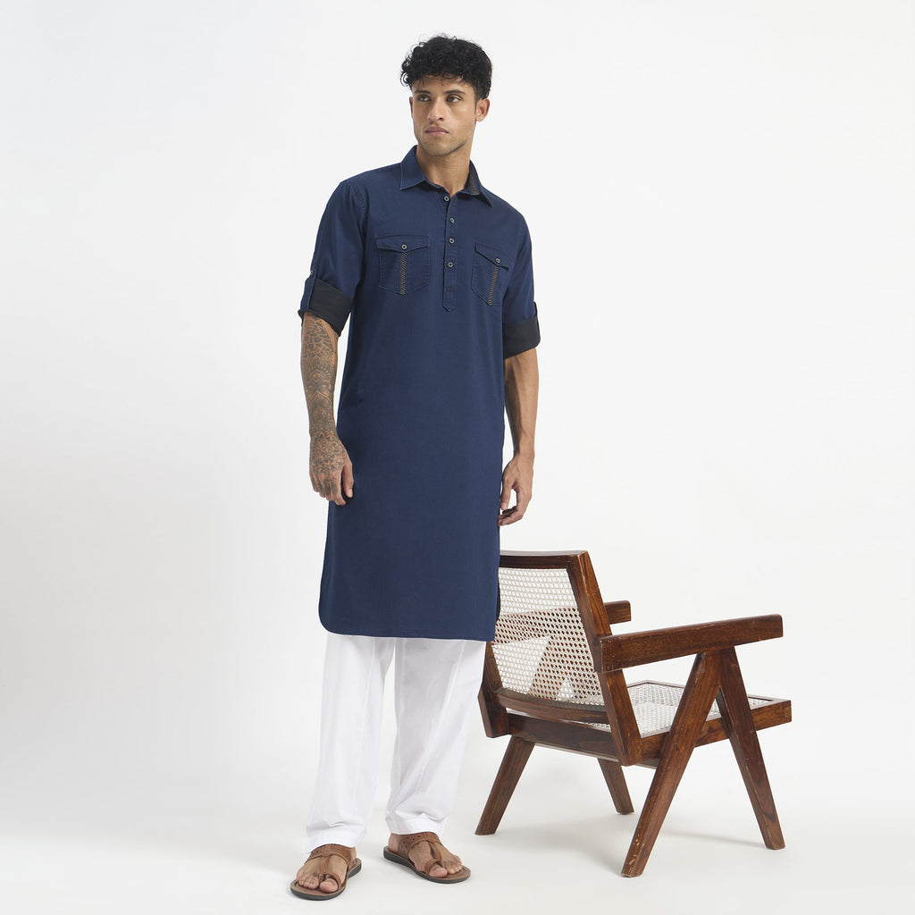 Classic Pathani Suit - Indigo Denim