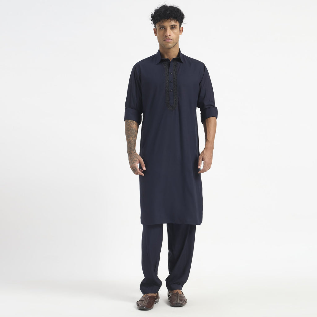 Classic Pathani Suit - Midnight Navy