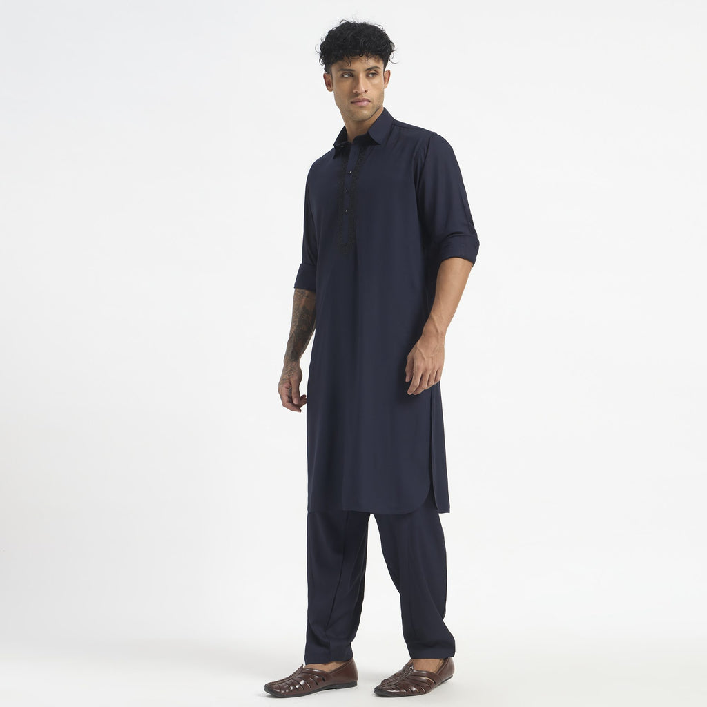 Classic Pathani Suit - Midnight Navy
