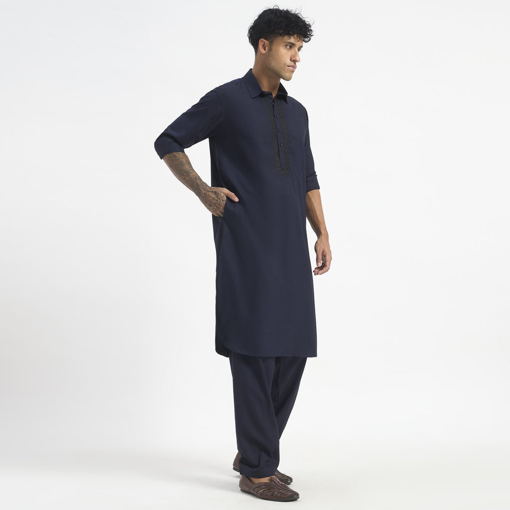 Classic Pathani Suit - Midnight Navy