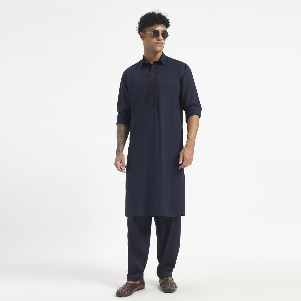 Classic Pathani Suit - Midnight Navy