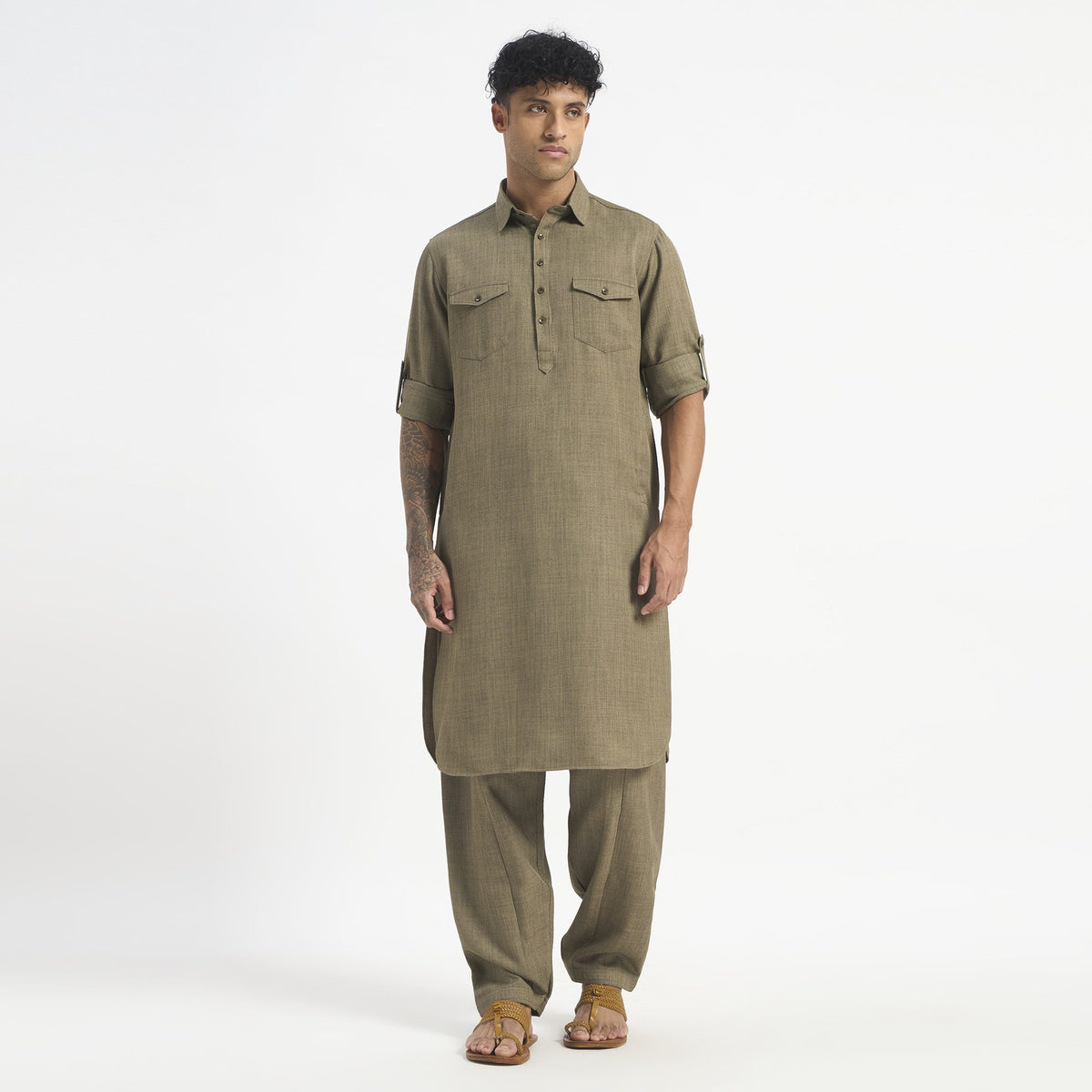 Classic Pathani Suit - Olive Khaki
