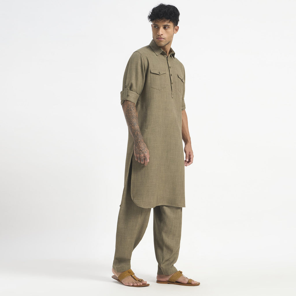 Classic Pathani Suit - Olive Khaki
