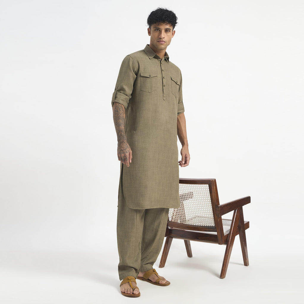 Classic Pathani Suit - Olive Khaki