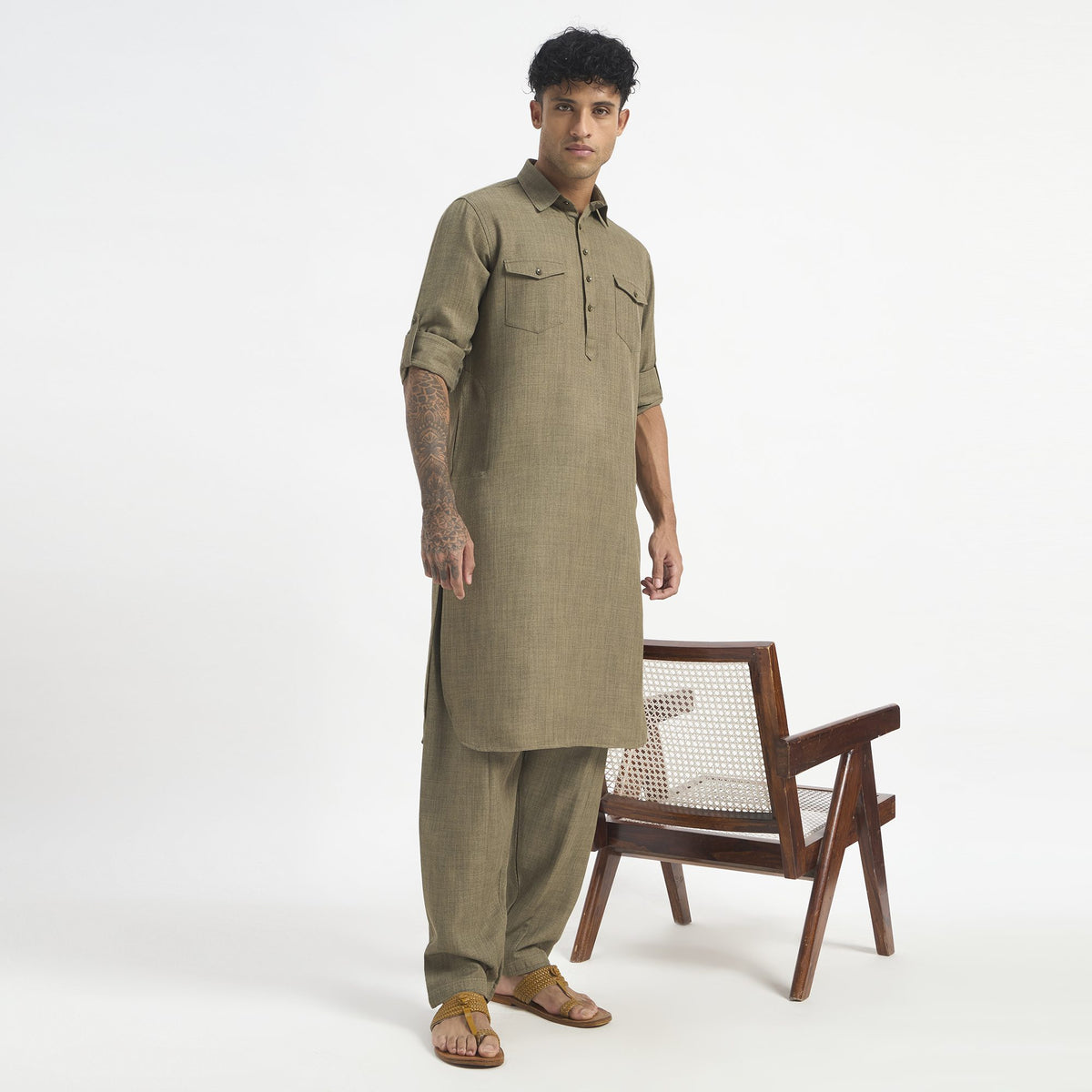 Classic Pathani Suit - Olive Khaki
