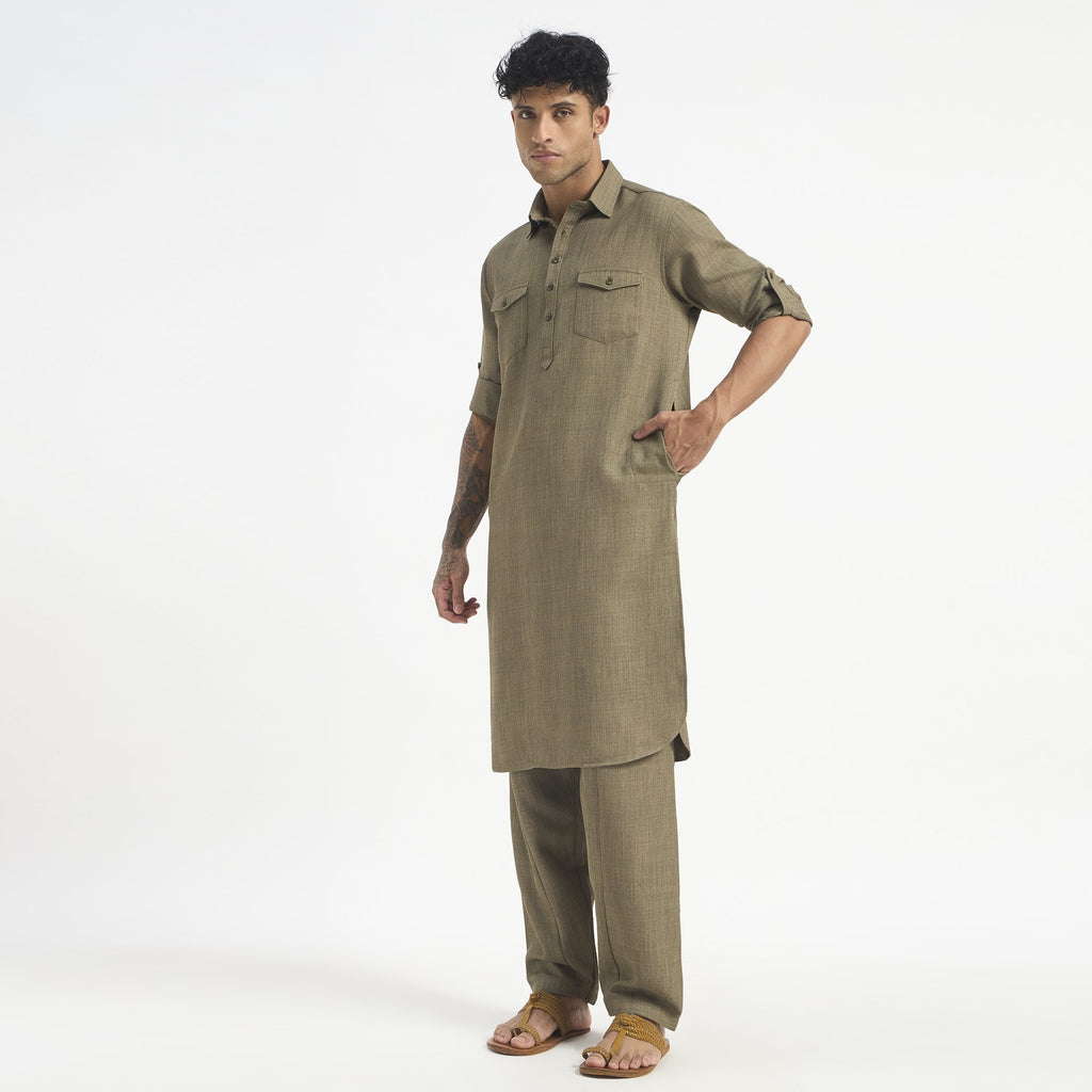 Classic Pathani Suit - Olive Khaki
