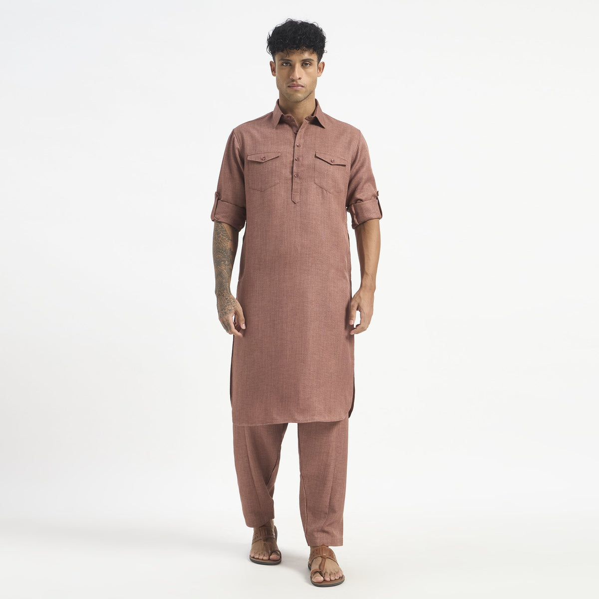 Classic Pathani Suit - Terracotta Rose