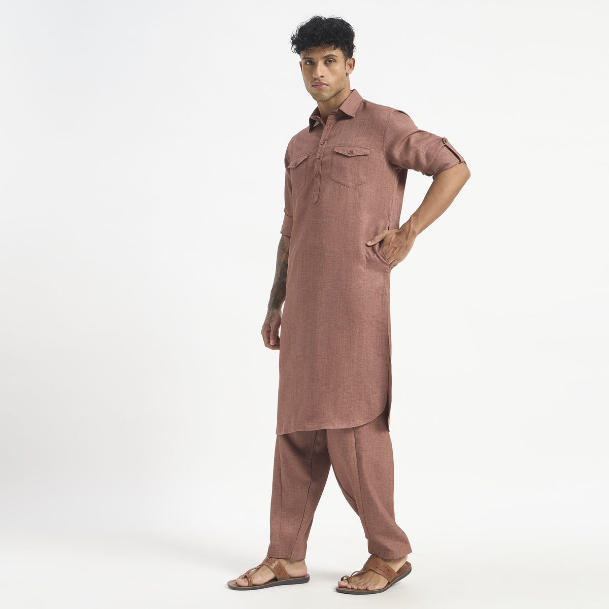 Classic Pathani Suit - Terracotta Rose