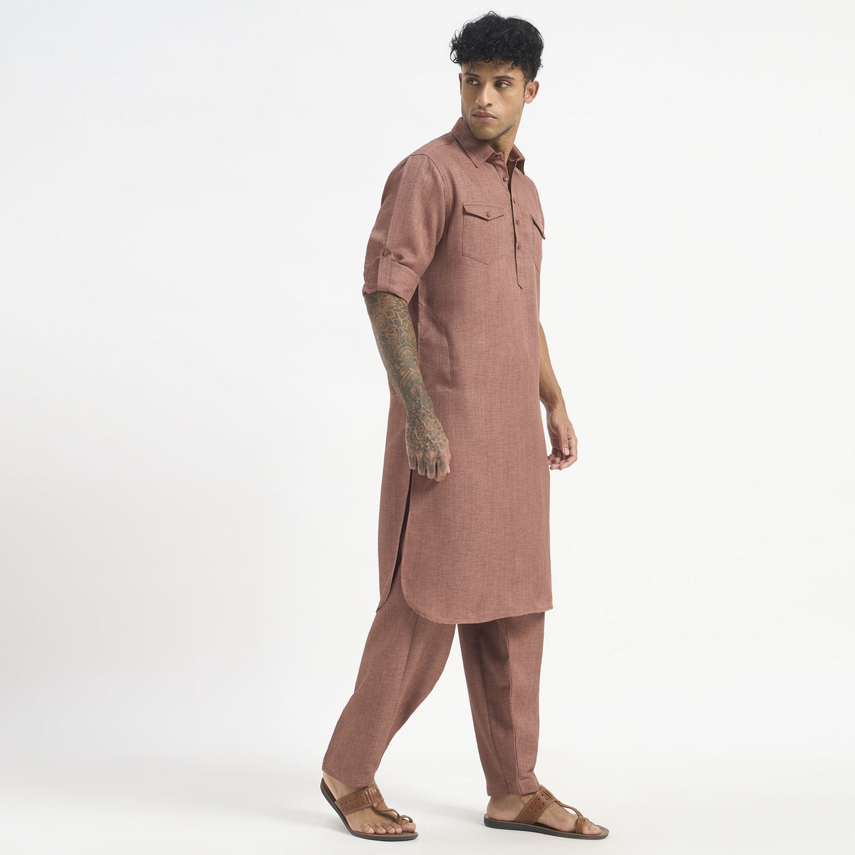 Classic Pathani Suit - Terracotta Rose
