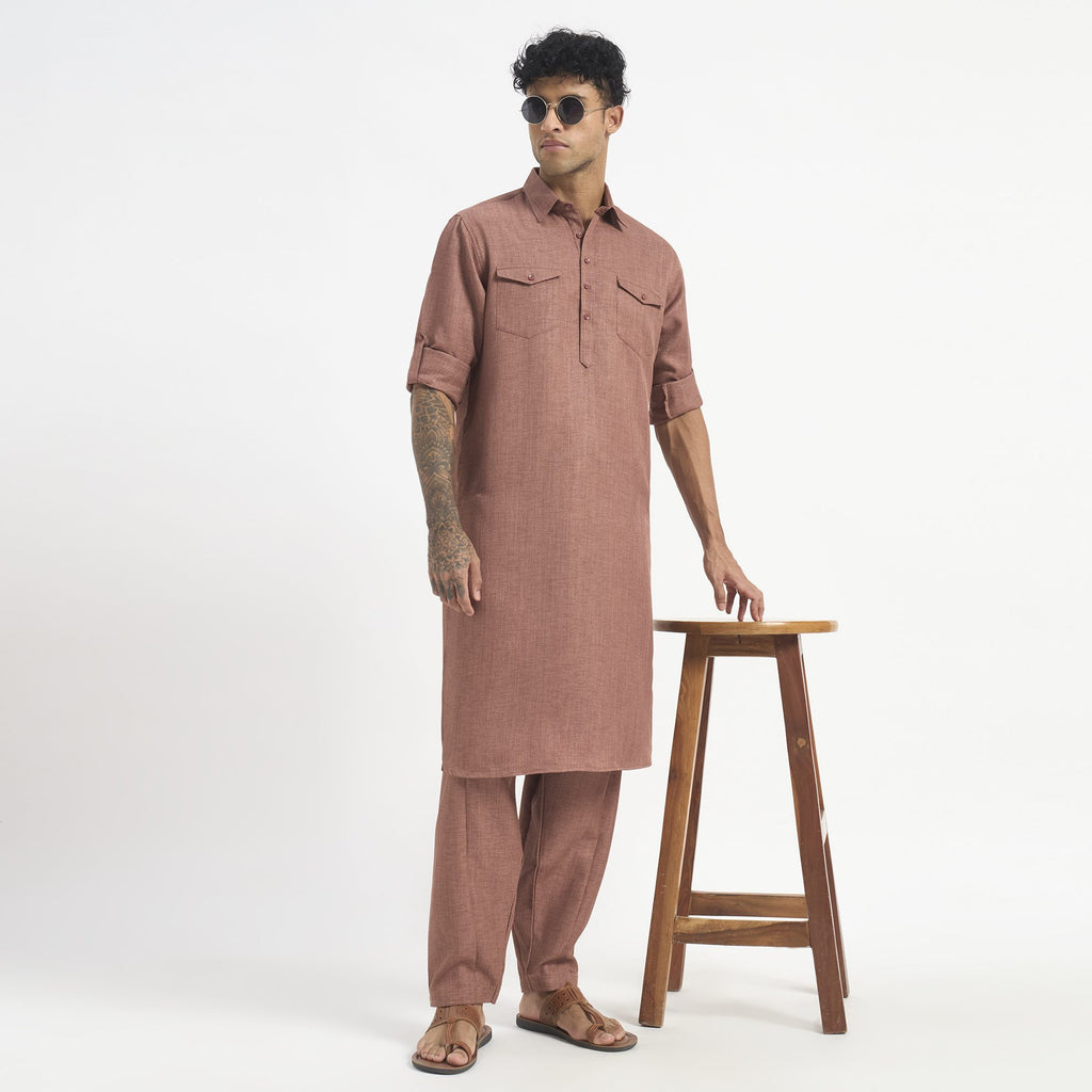 Classic Pathani Suit - Terracotta Rose