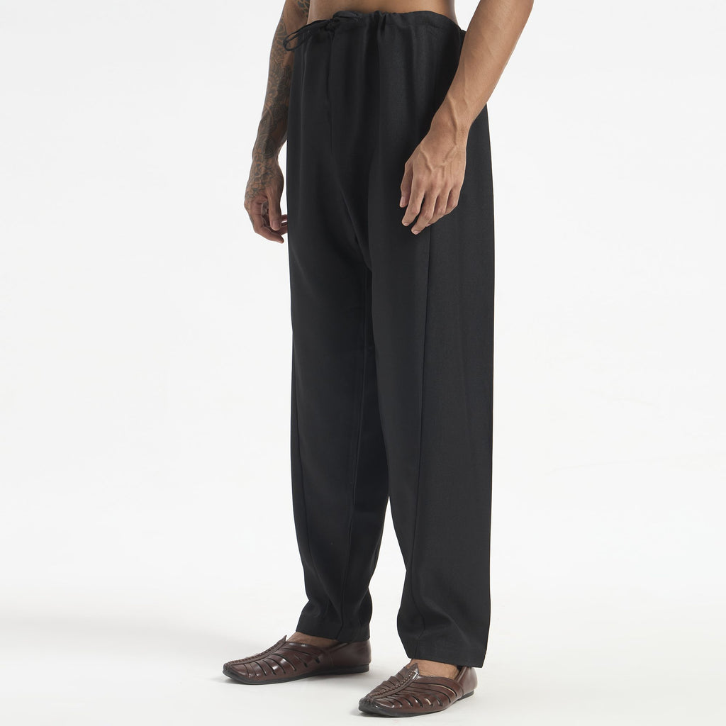 Embroidered Pathani Suit - Charcoal Black