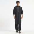 Embroidered Pathani Suit - Charcoal Black