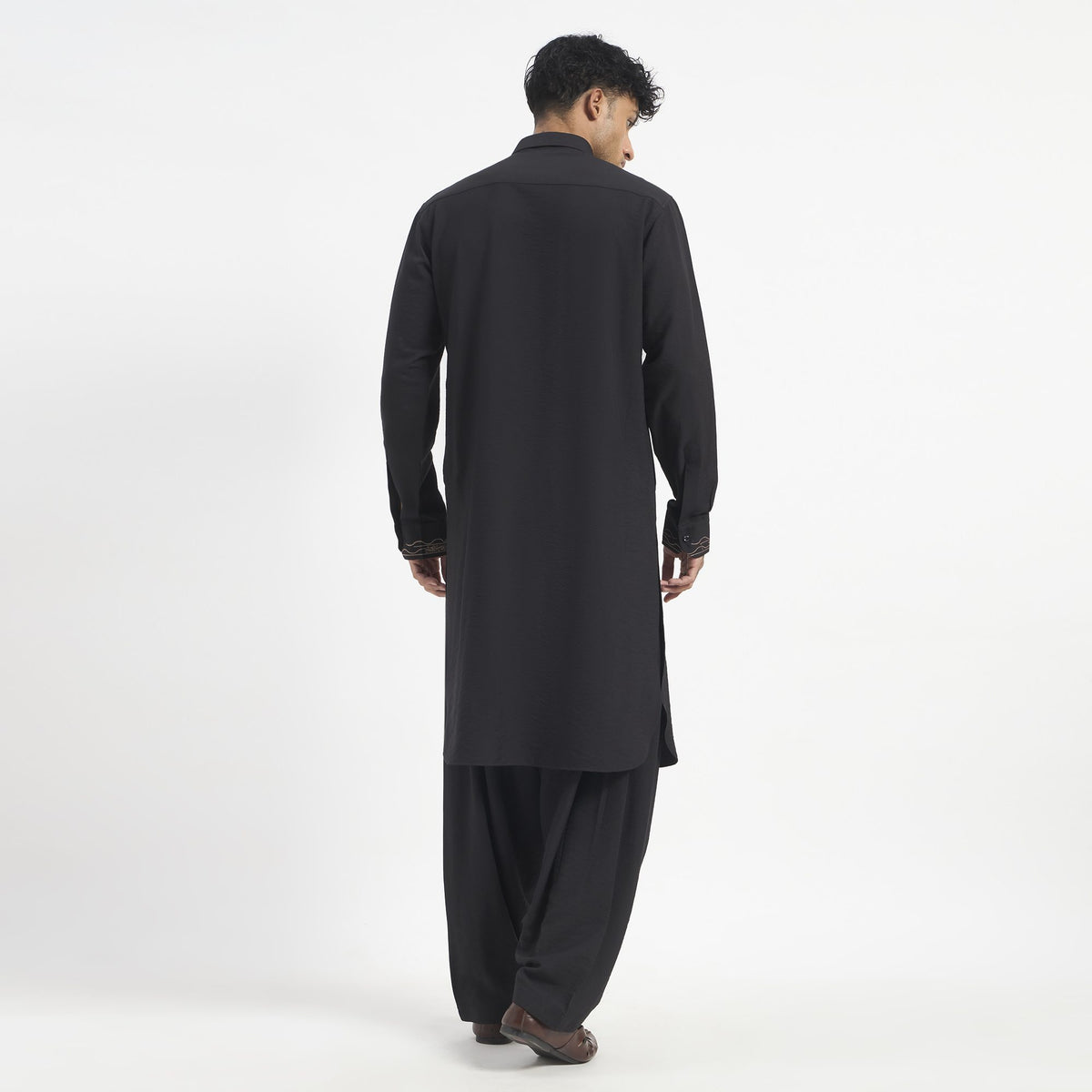 Embroidered Pathani Suit - Ebony Copper Placket