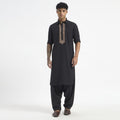 Embroidered Pathani Suit - Ebony Copper Placket
