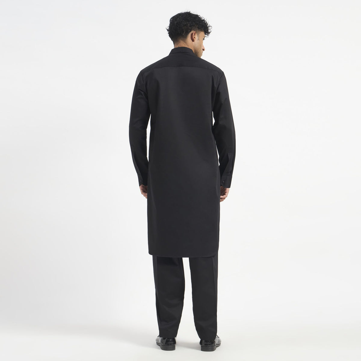 Embroidered Pathani Suit - Jet Black Blossom