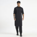 Embroidered Pathani Suit - Jet Black Blossom