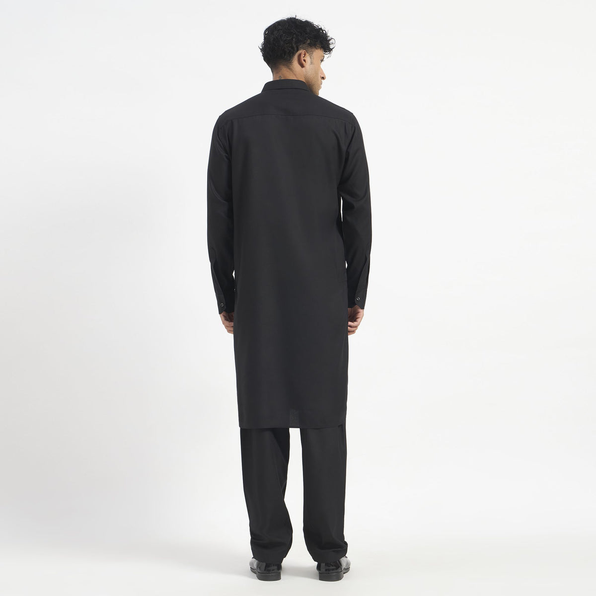 Embroidered Pathani Suit - Jet Black Cascade