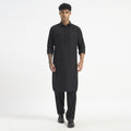 Embroidered Pathani Suit - Jet Black Cascade