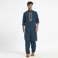 Embroidered Pathani Suit - Peacock Teal Placket