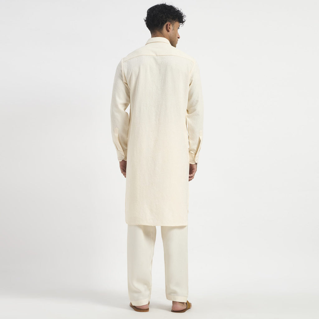 Embroidered Pathani Suit - Soft Ivory