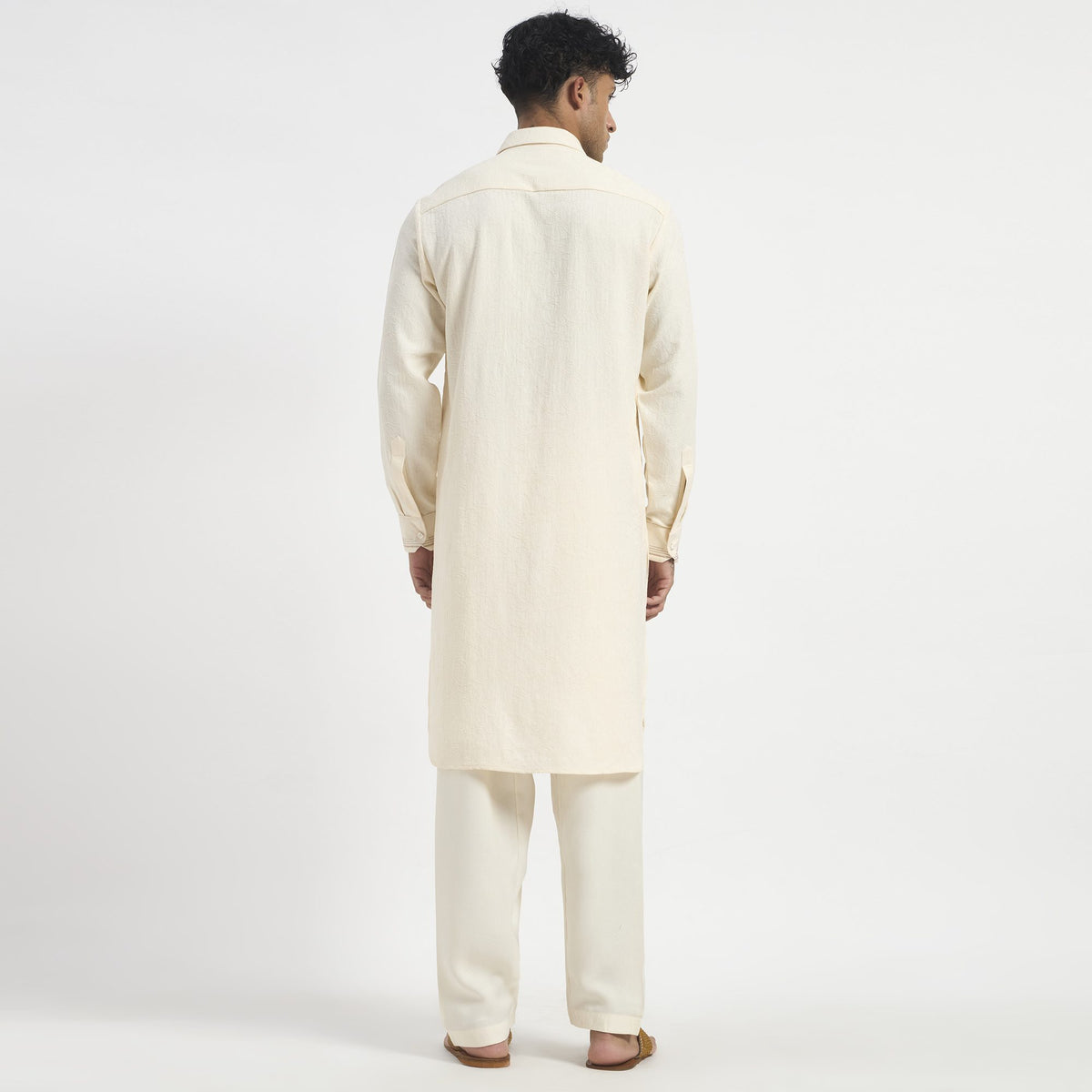 Embroidered Pathani Suit - Soft Ivory