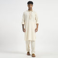Embroidered Pathani Suit - Soft Ivory