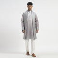 Embroidered Pathani Suit With Stole - Lilac Grey