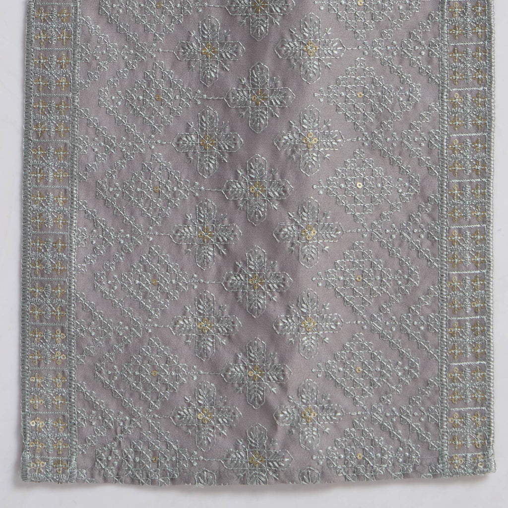Embroidered Pathani Suit With Stole - Lilac Grey