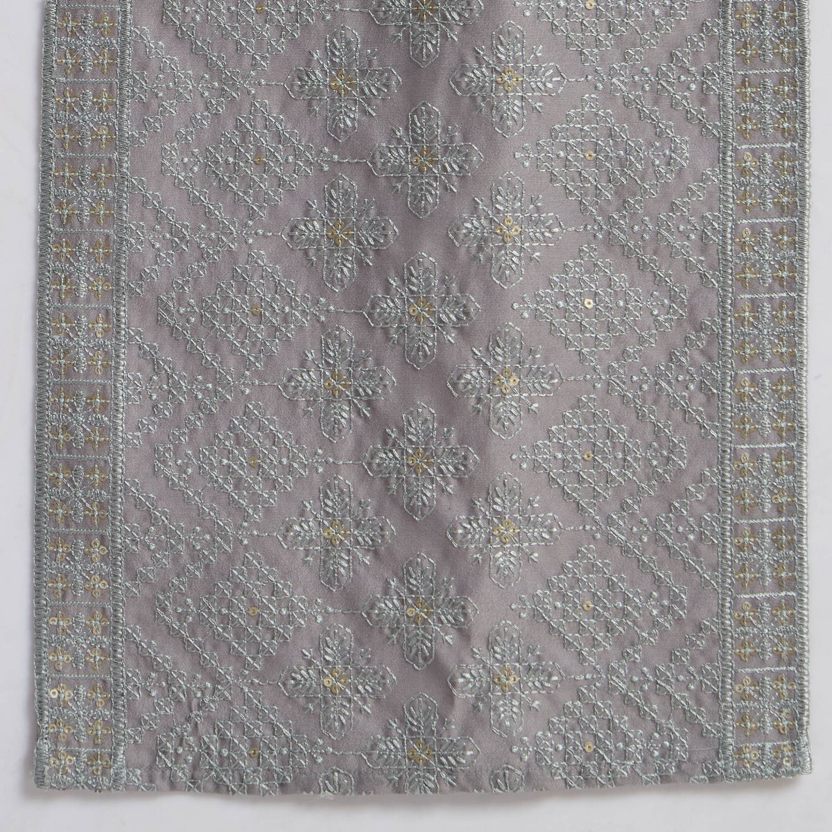 Embroidered Pathani Suit With Stole - Lilac Grey