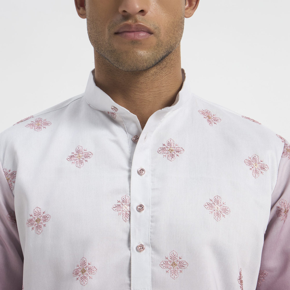 Embroidered Pathani Suit With Stole - Orchid Pink