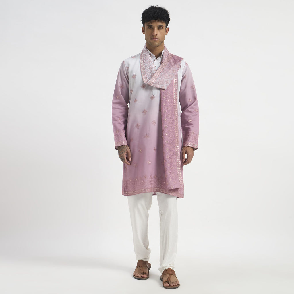 Embroidered Pathani Suit With Stole - Orchid Pink