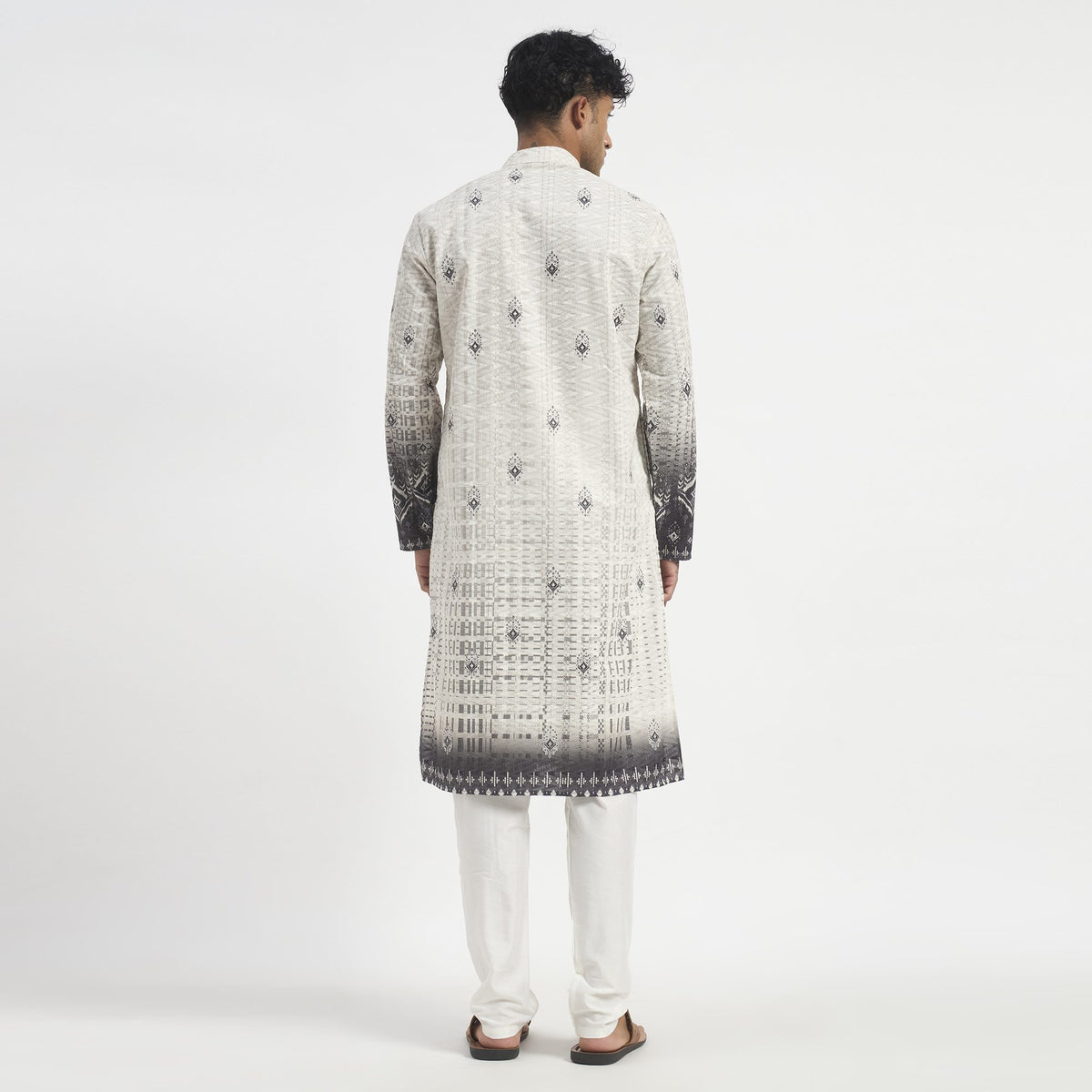Floral Pathani Suit - Ash Grey Ombre