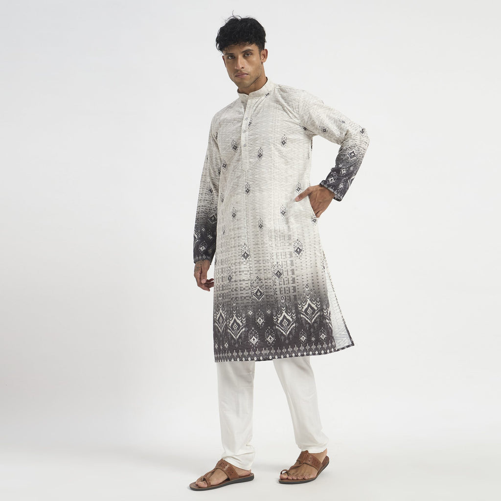Floral Pathani Suit - Ash Grey Ombre