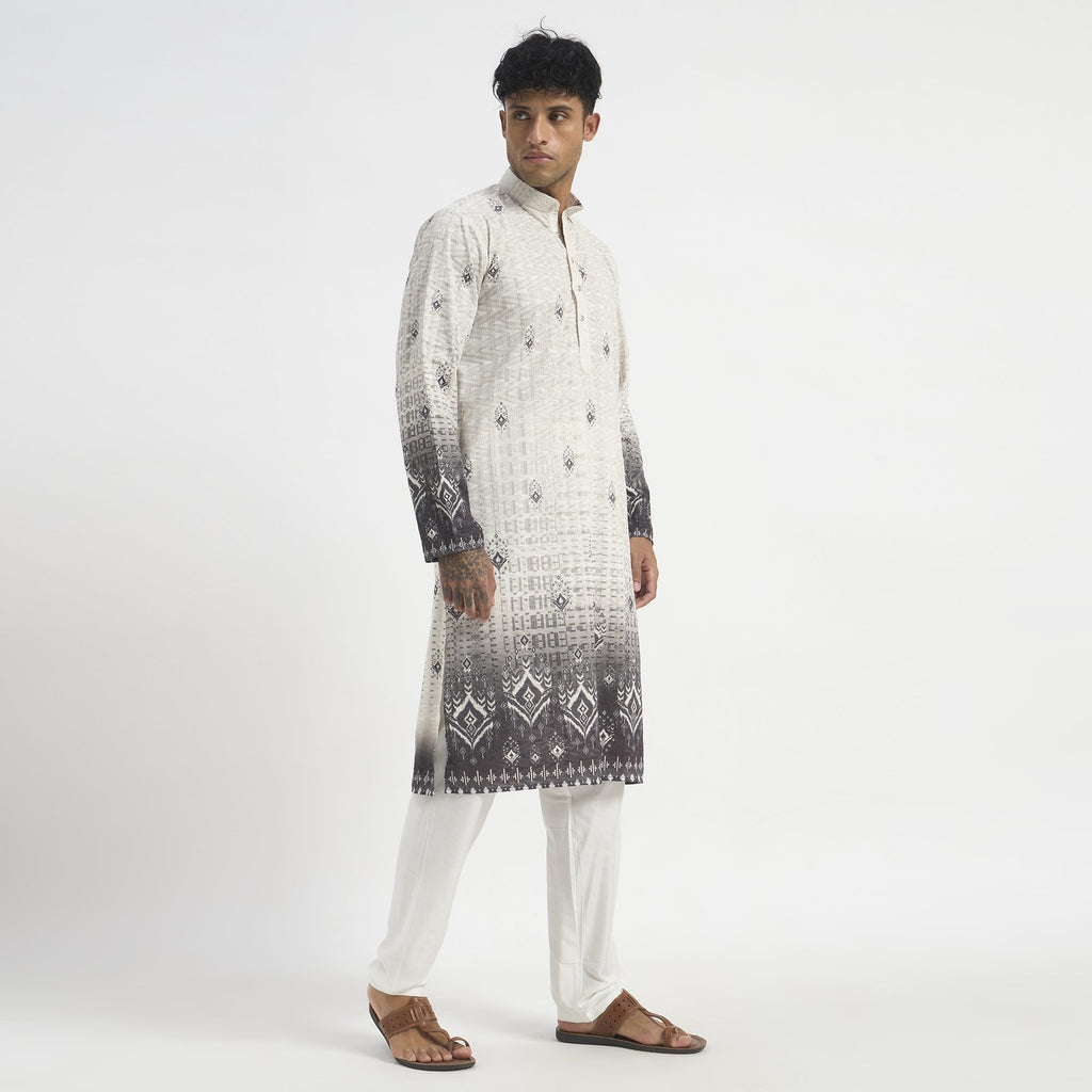 Floral Pathani Suit - Ash Grey Ombre