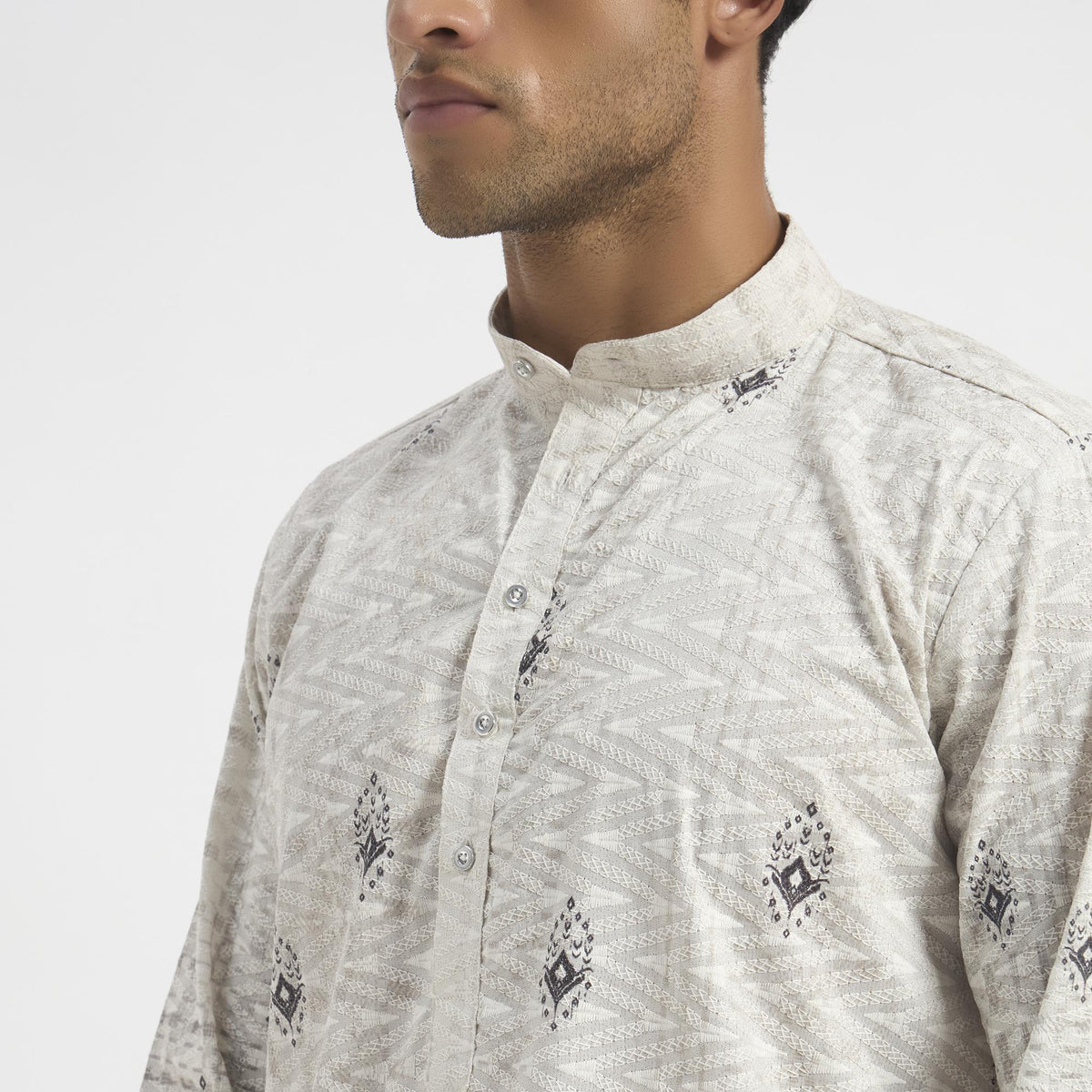 Floral Pathani Suit - Ash Grey Ombre