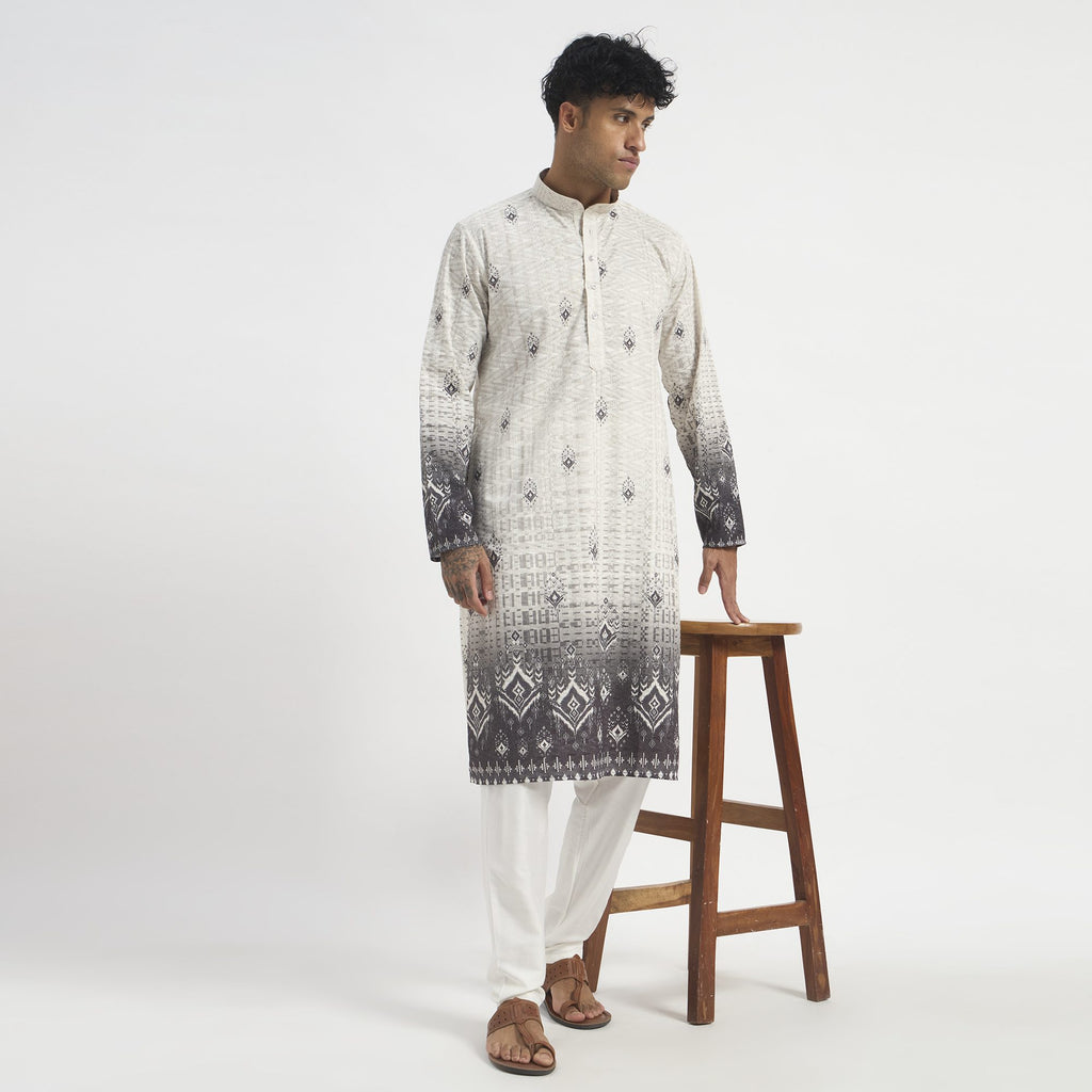 Floral Pathani Suit - Ash Grey Ombre