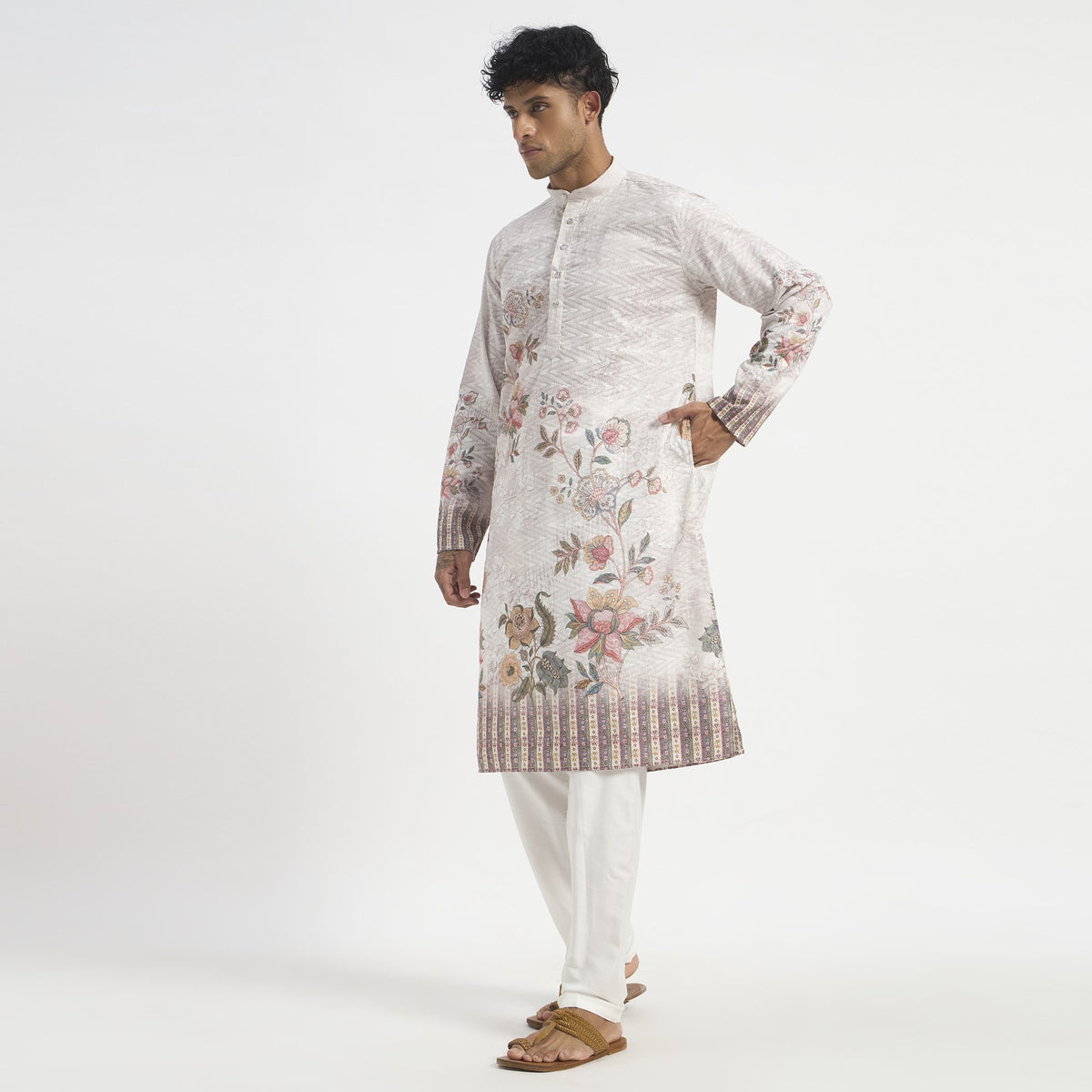 Floral Pathani Suit - Blush Taupe