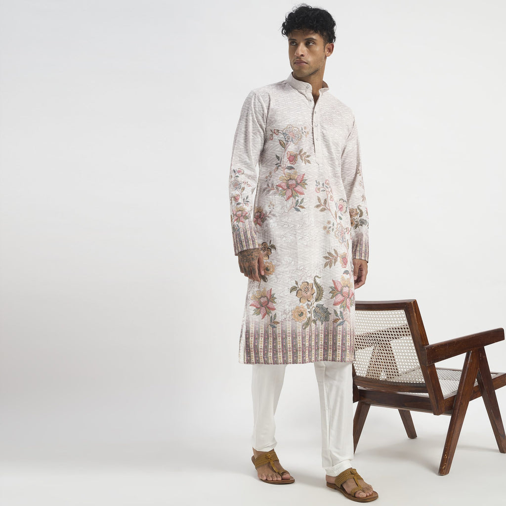 Floral Pathani Suit - Blush Taupe