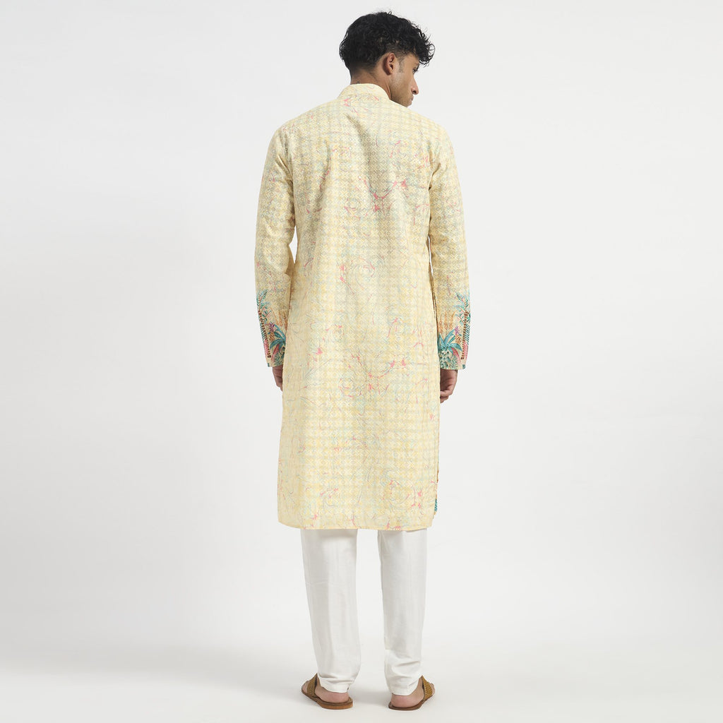 Floral Pathani Suit - Butter Cream