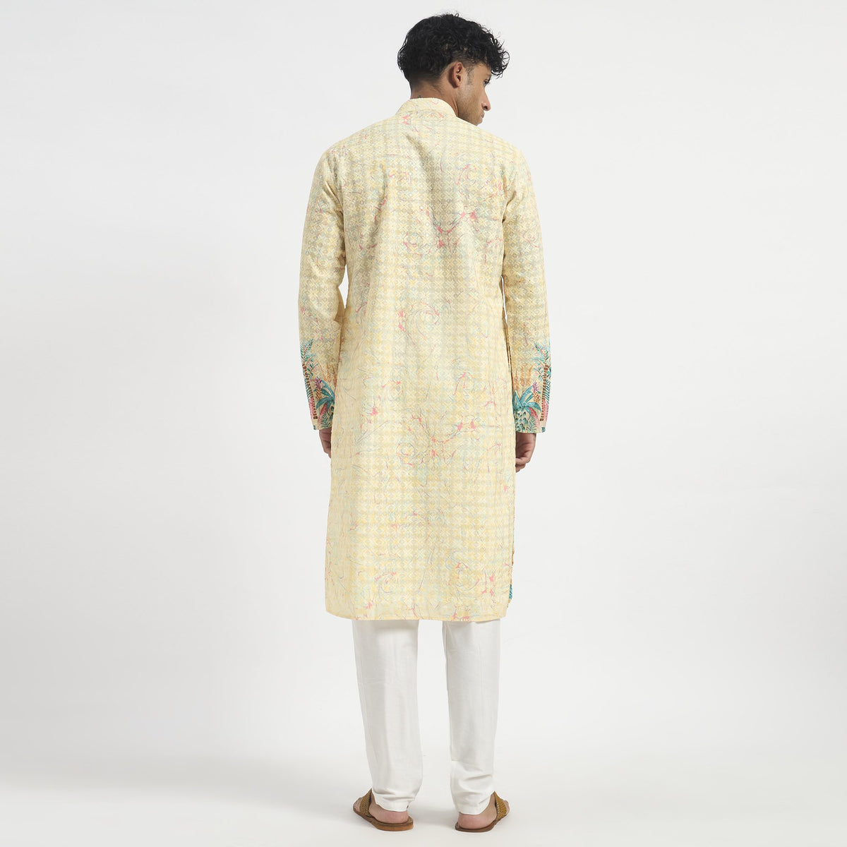 Floral Pathani Suit - Butter Cream