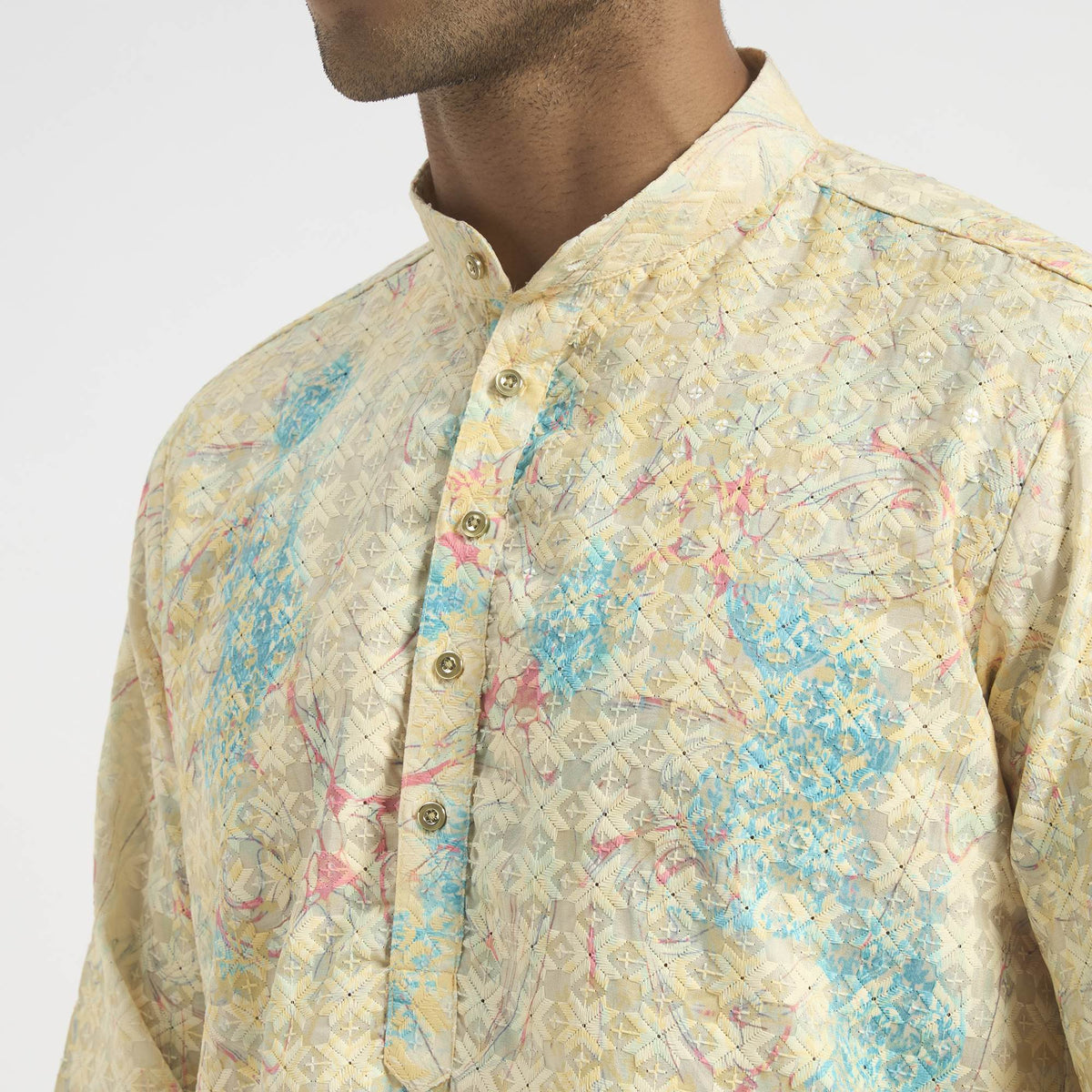 Floral Pathani Suit - Butter Cream