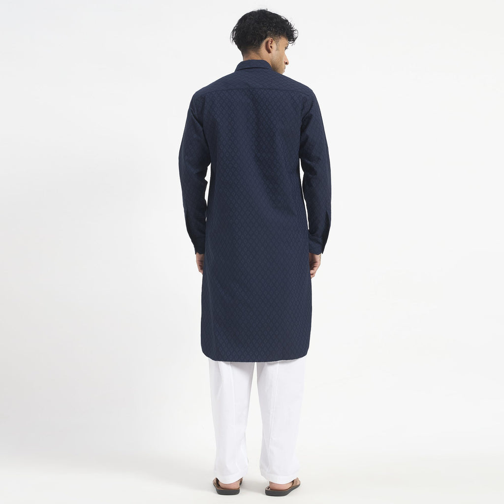 Geometric Pathani Suit - Navy Blue