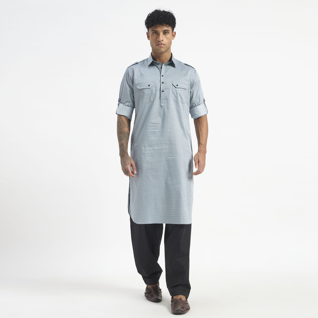 Geometric Pathani Suit - Powder Blue