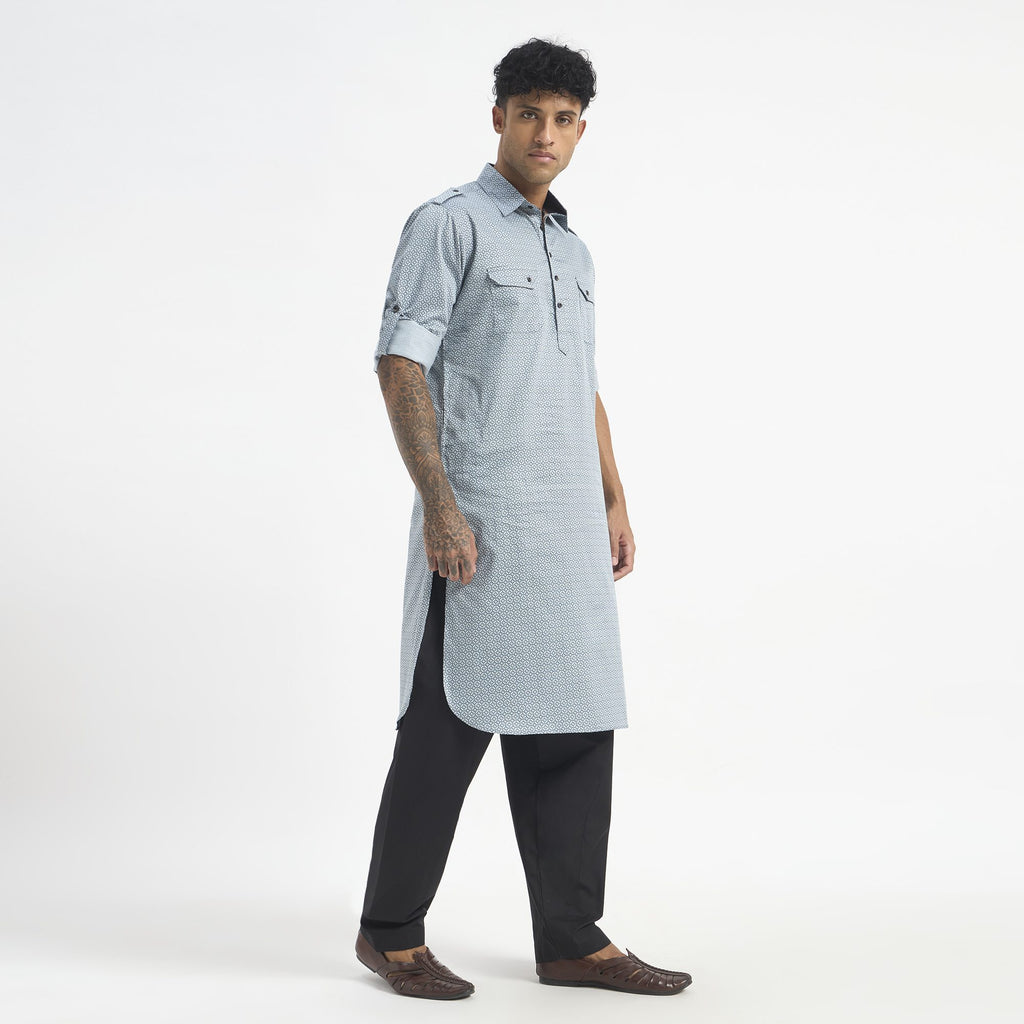 Geometric Pathani Suit - Powder Blue